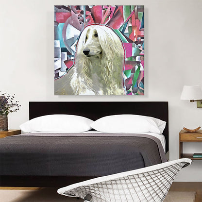 Afghan Hound Dog Breed Pink Green Abstract