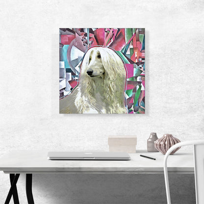 Afghan Hound Dog Breed Pink Green Abstract