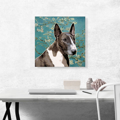 Bull Terrier Dog Breed Teal White Flowers