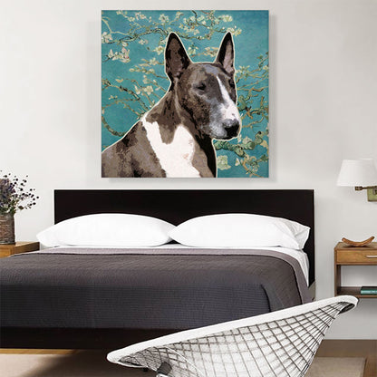 Bull Terrier Dog Breed Teal White Flowers