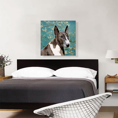 Bull Terrier Dog Breed Teal White Flowers