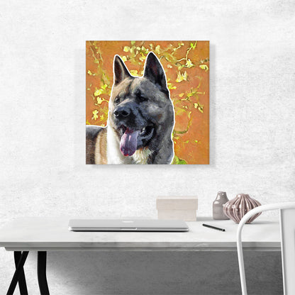 Akita Dog Breed Orange Yellow Flowers