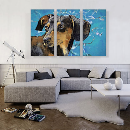 Dachshund Dog Breed Blue White Flowers