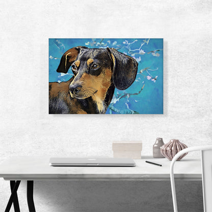 Dachshund Dog Breed Blue White Flowers