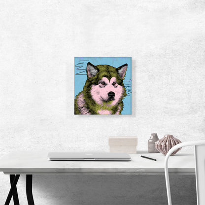 Alaskan Malamute Dog Breed Blue Pink Yellow Pop Art