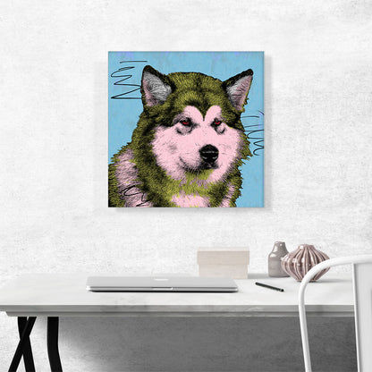 Alaskan Malamute Dog Breed Blue Pink Yellow Pop Art