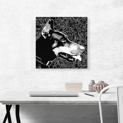 Doberman Dog Breed Black White Floral Pattern