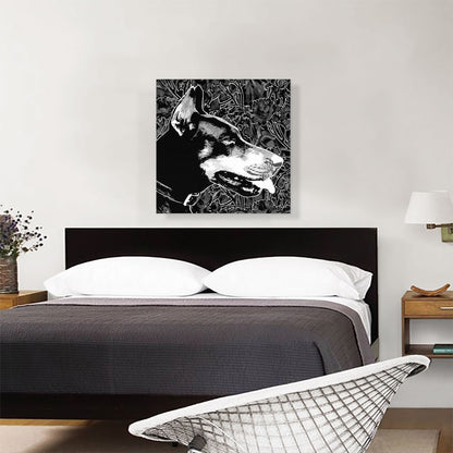 Doberman Dog Breed Black White Floral Pattern