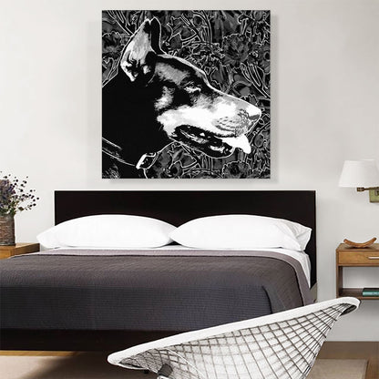 Doberman Dog Breed Black White Floral Pattern