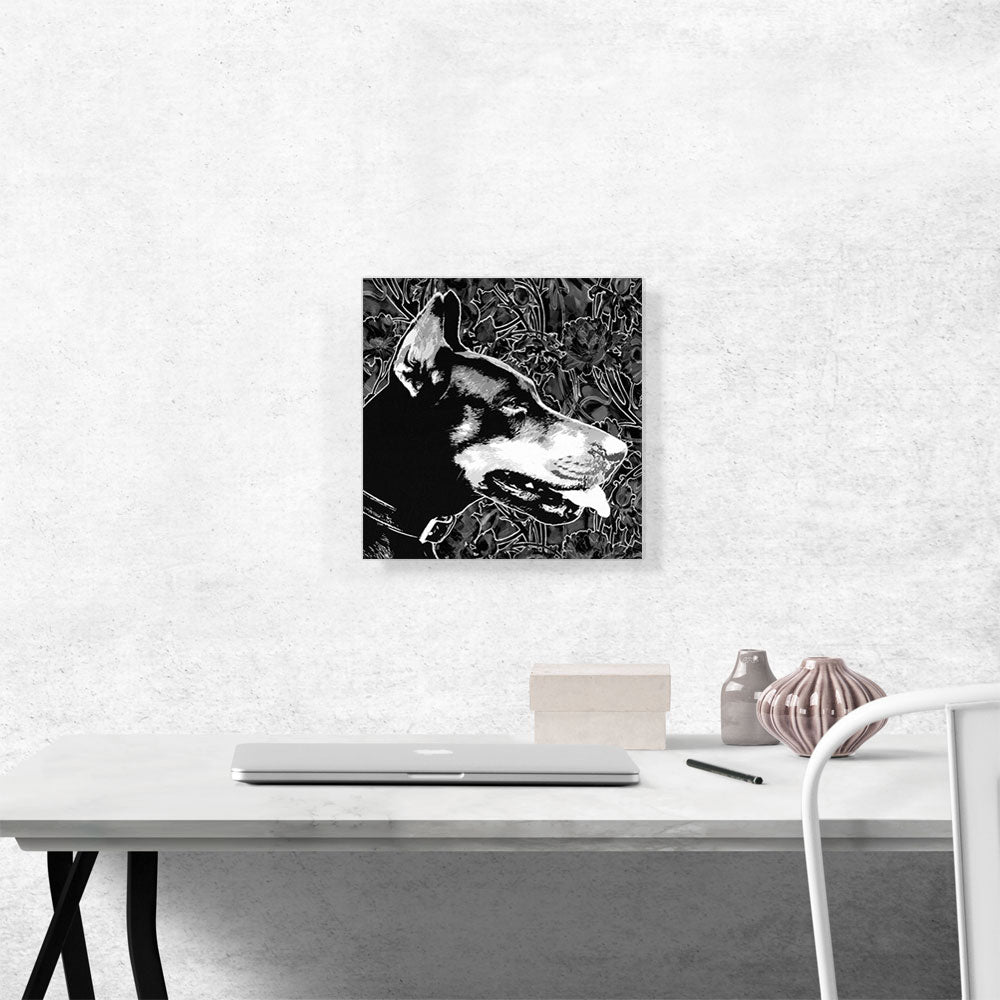 Doberman Dog Breed Black White Floral Pattern