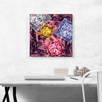 Pink Purple White Yellow Princess Cut Diamond Jewel