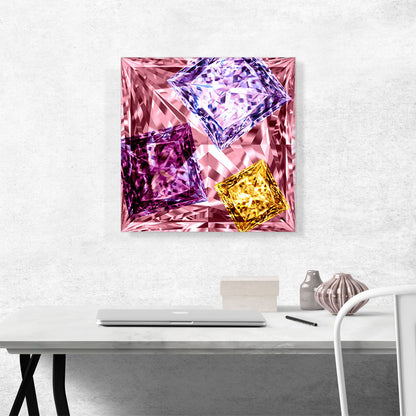 Pink Purple Yellow Princess Cut Diamond Jewel
