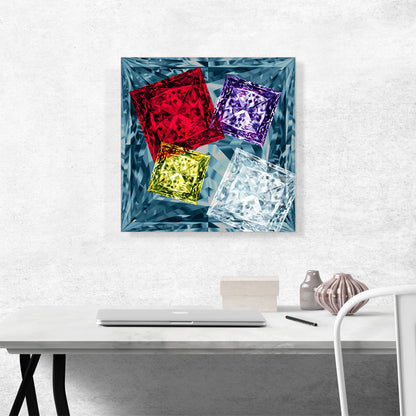 Teal Red Purple Yellow Princess Cut Diamond Jewel
