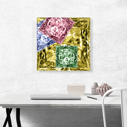 Yellow Pink Green Princess Cut Diamond Jewel