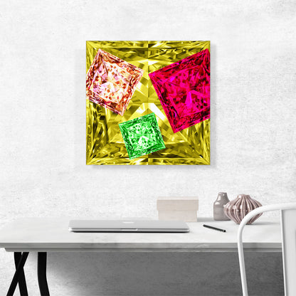 Yellow Pink Lime Green Princess Cut Diamond Jewel