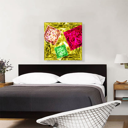 Yellow Pink Lime Green Princess Cut Diamond Jewel