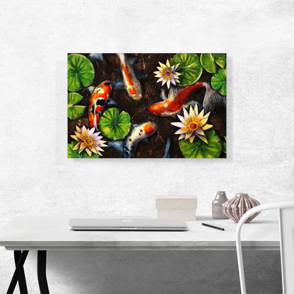 Koi Carp Fish Asia Pond Water Lilies