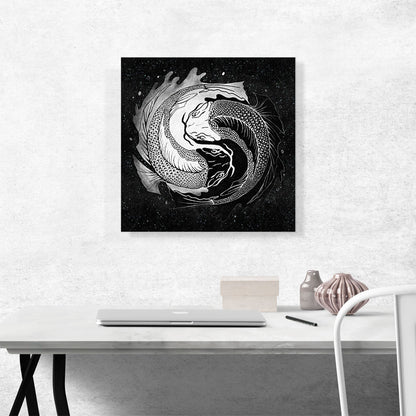 Ying Yang Koi Carp Fish Black White