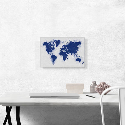 Navy Blue White World Map