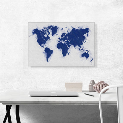 Navy Blue White World Map
