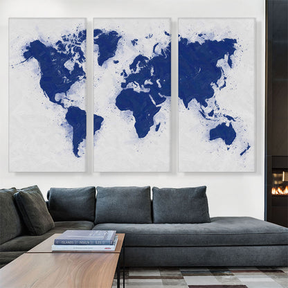 Navy Blue White World Map