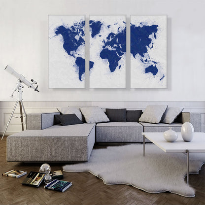 Navy Blue White World Map