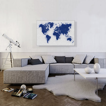 Navy Blue White World Map
