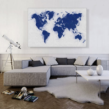 Navy Blue White World Map