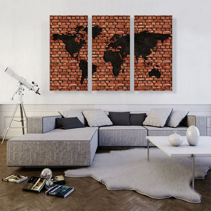 Printed Brick Photo Black World Map Globe