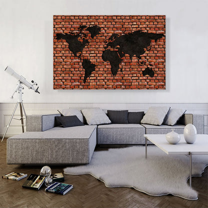 Printed Brick Photo Black World Map Globe