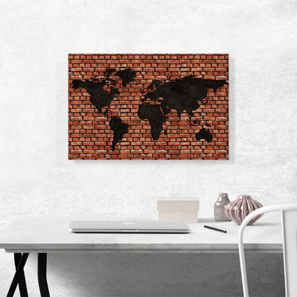 Printed Brick Photo Black World Map Globe
