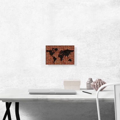 Printed Brick Photo Black World Map Globe