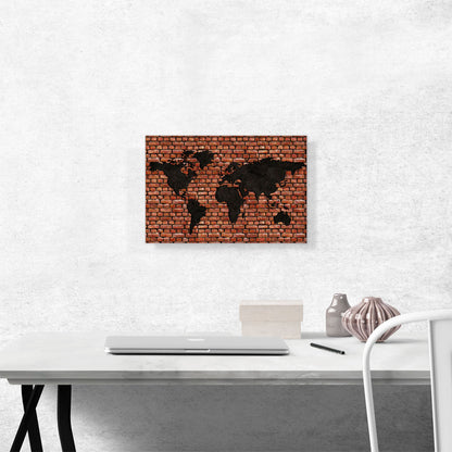 Printed Brick Photo Black World Map Globe