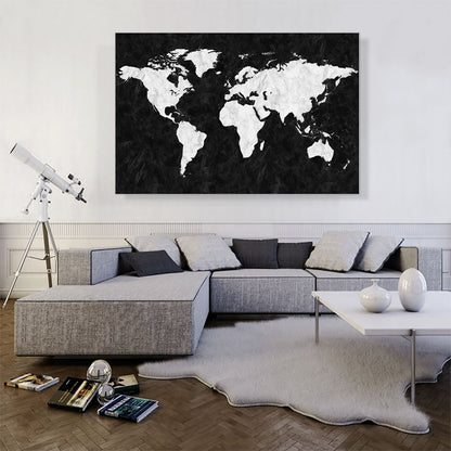 Printed White Black Marble World Map