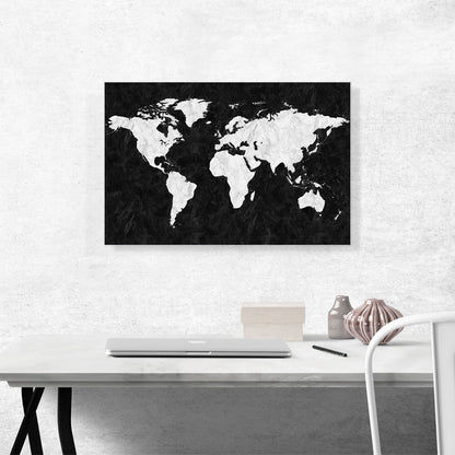 Printed White Black Marble World Map