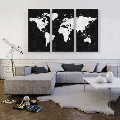 Printed White Black Marble World Map