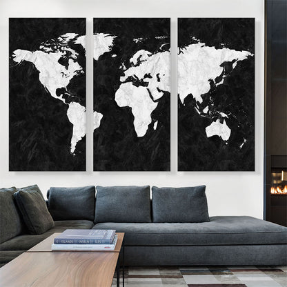 Printed White Black Marble World Map