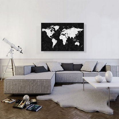 Printed White Black Marble World Map
