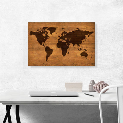 Rustic World Map Globe Dark Light Brown