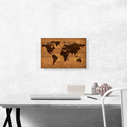 Rustic World Map Globe Dark Light Brown