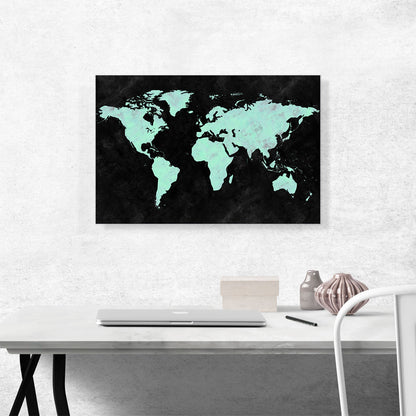 Teal Black World Map