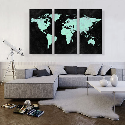 Teal Black World Map