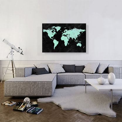 Teal Black World Map
