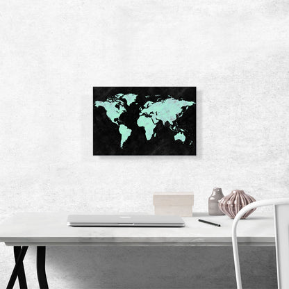 Teal Black World Map