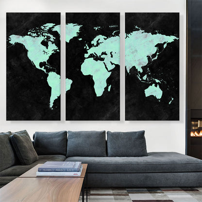 Teal Black World Map