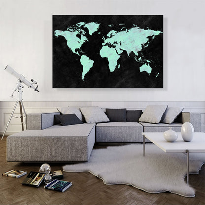Teal Black World Map