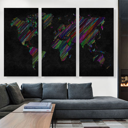 Black Colorful World Map