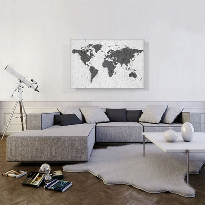 Dark Gray Printed White Brick World Map Globe