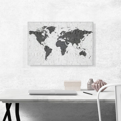 Dark Gray Printed White Brick World Map Globe