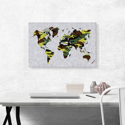 Green Brown Army Camo World Map